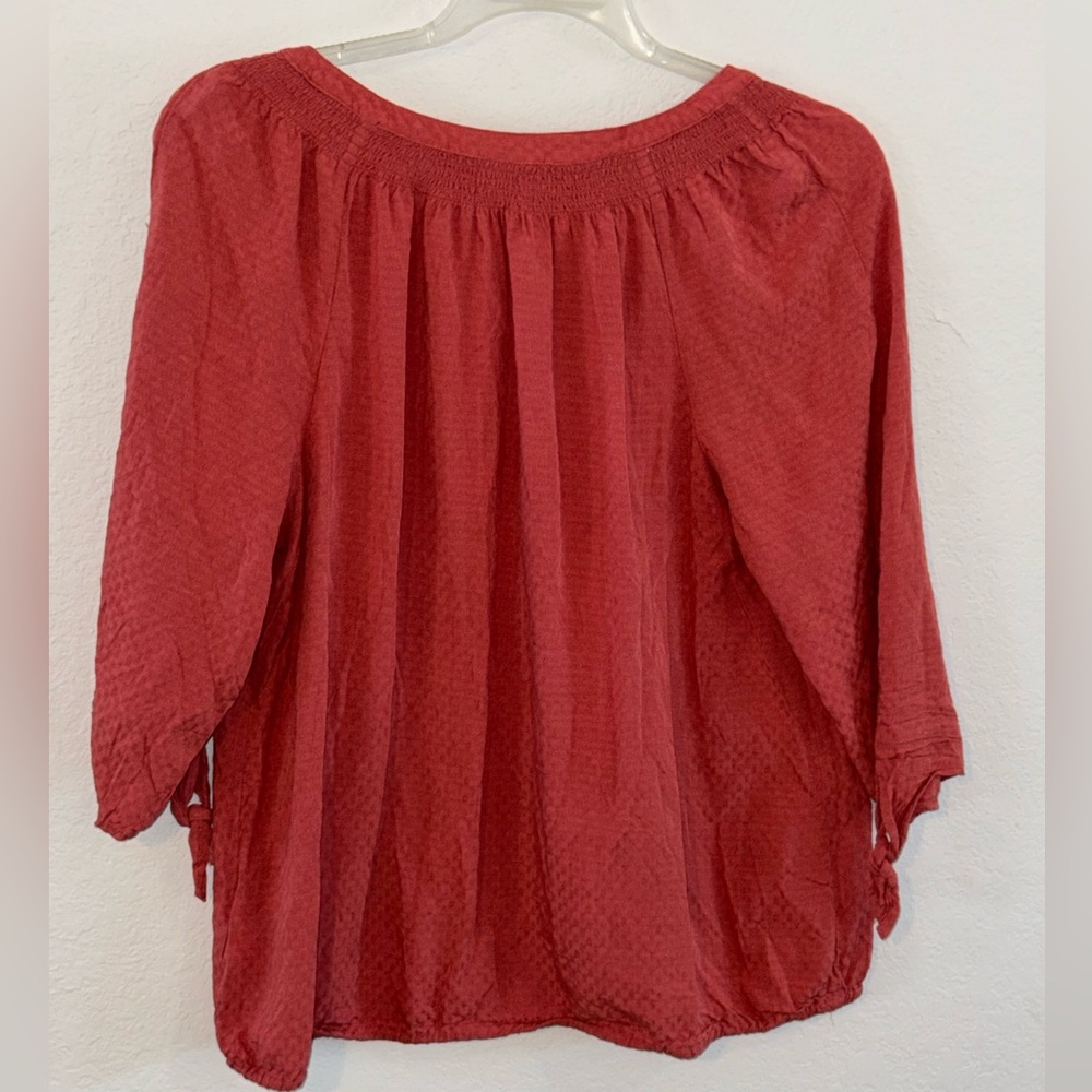 Women's Rust Orange Swiss Dot Blouse Smocked Neckline XL Boho Cottagecore Rustic - Picture 3 of 7